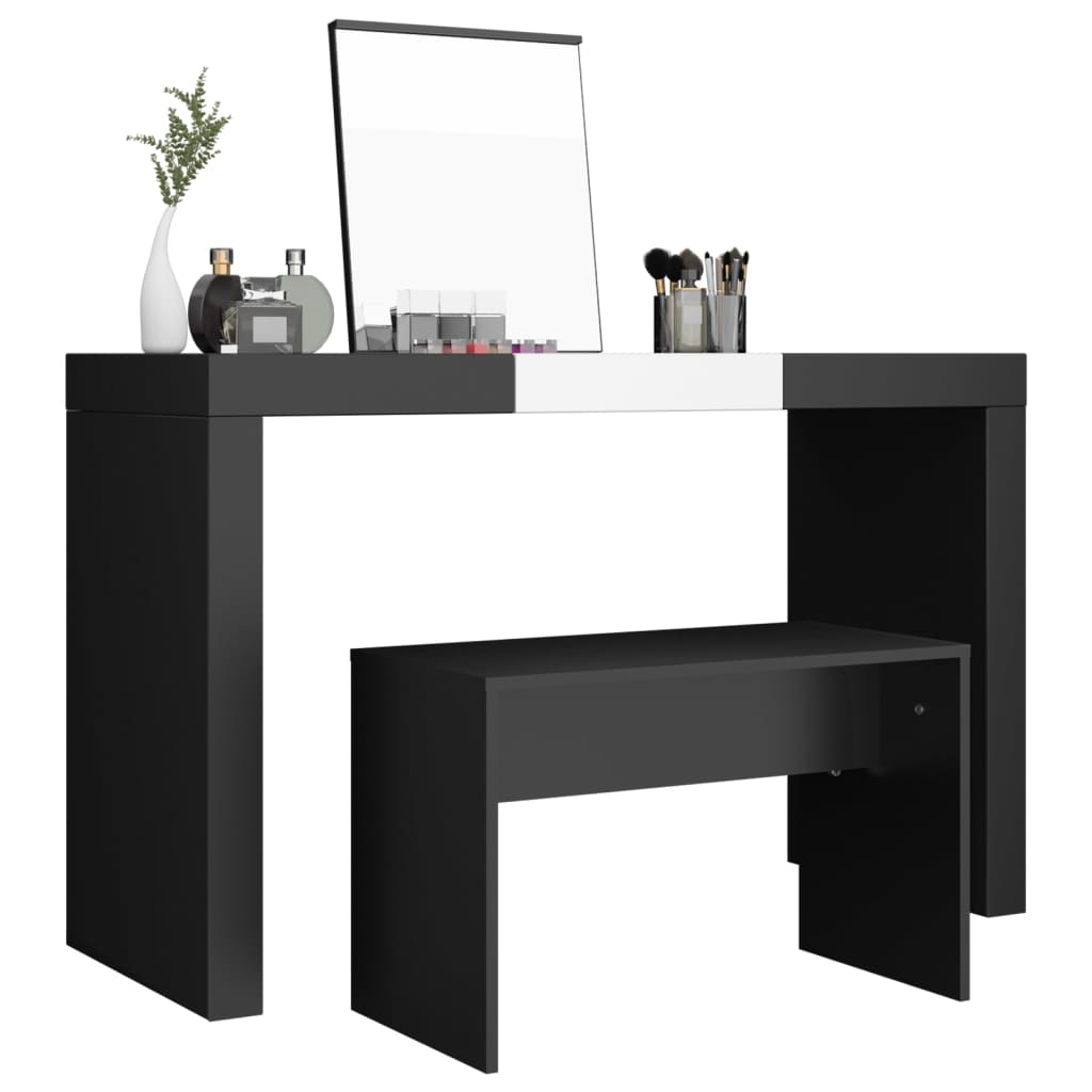 Sleek Black Dressing Stool - Engineered Wood 70x35x45 cm