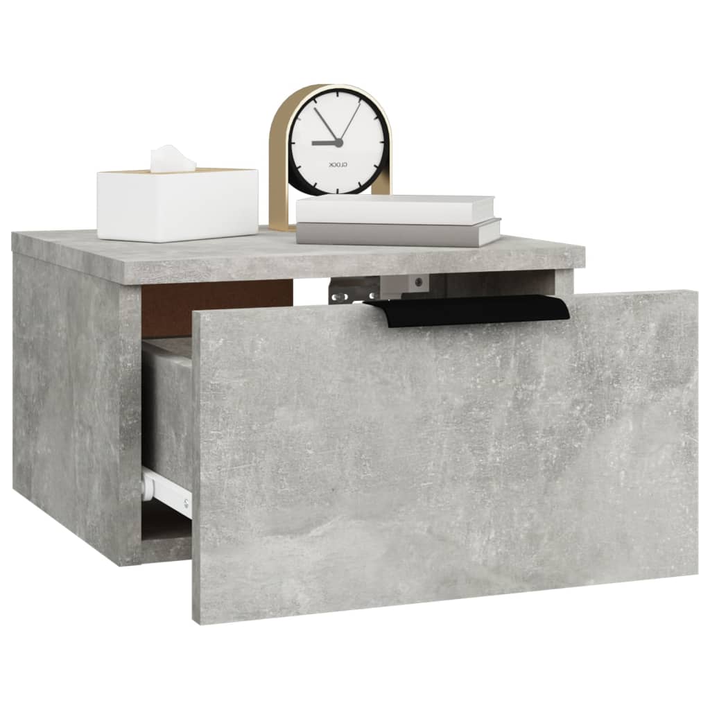 Concrete Grey Wall-Mounted Bedside Cabinets Set of 2 - 34x30x20 cm