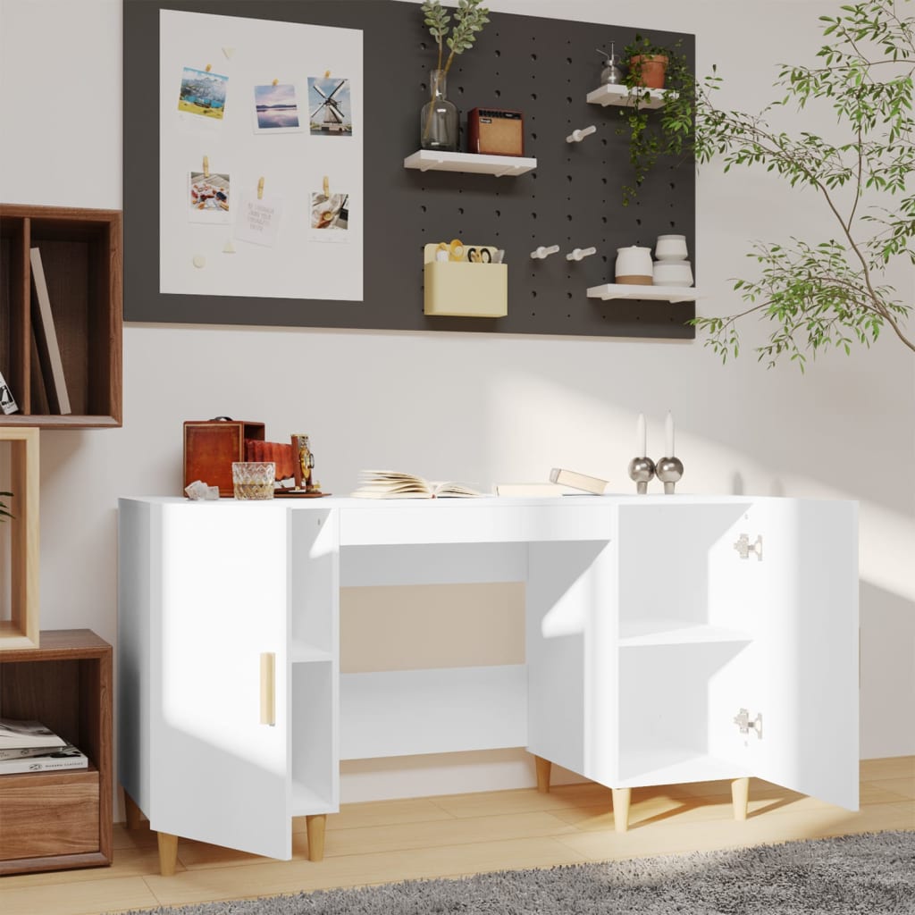 White Engineered Wood Desk 140x50x75 cm - Sleek & Modern Design