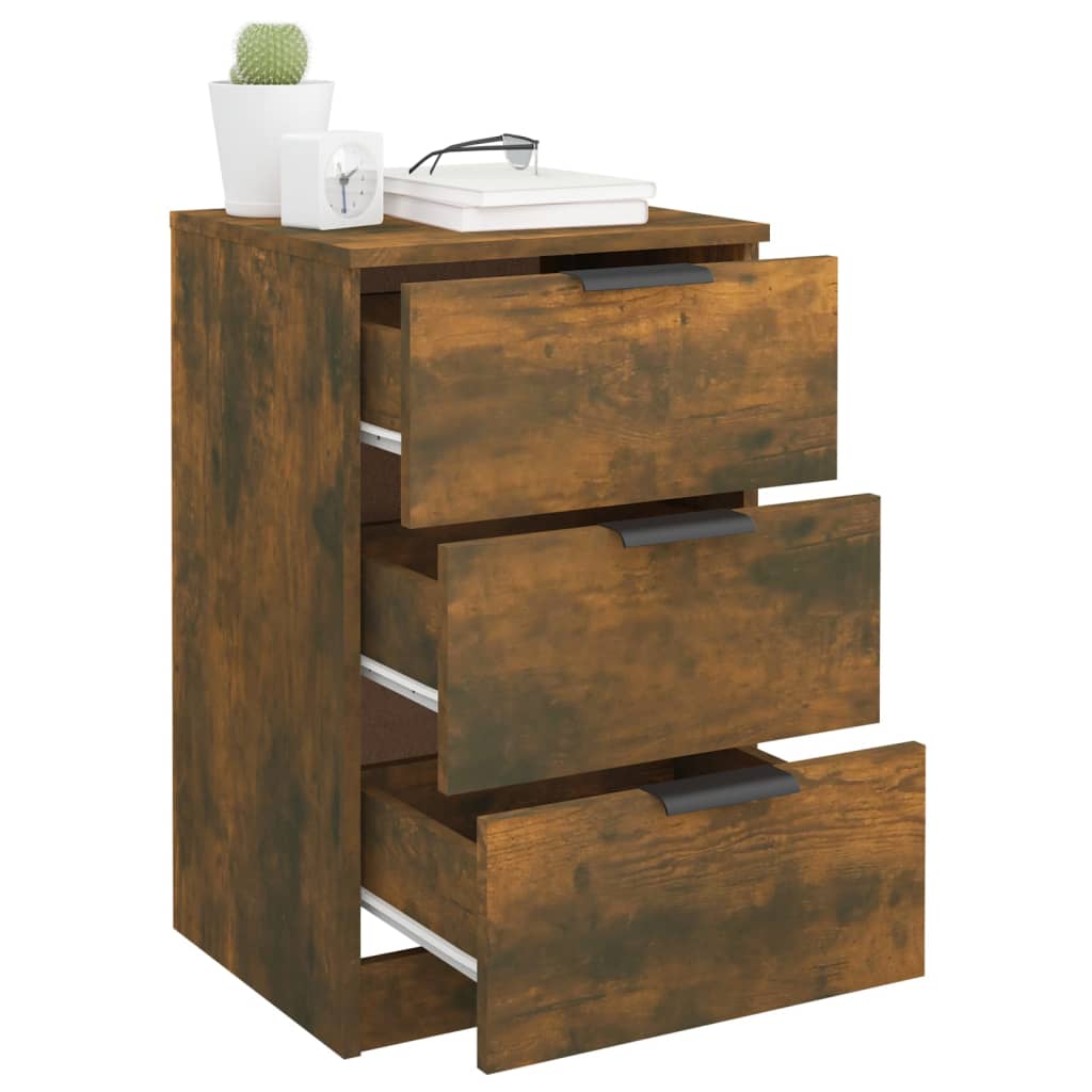 Smoked Oak Bedside Cabinet - 40x36x65 cm Modern Nightstand