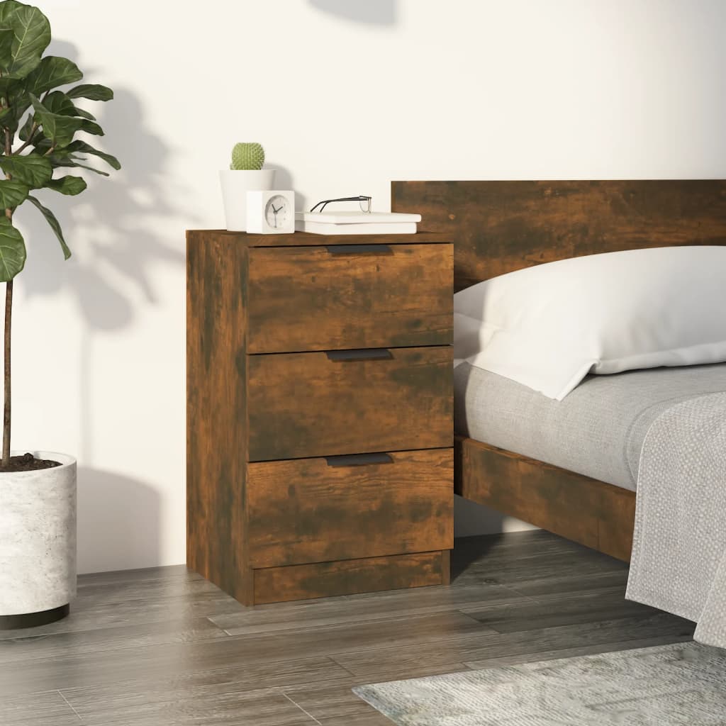 Smoked Oak Bedside Cabinet - 40x36x65 cm Modern Nightstand