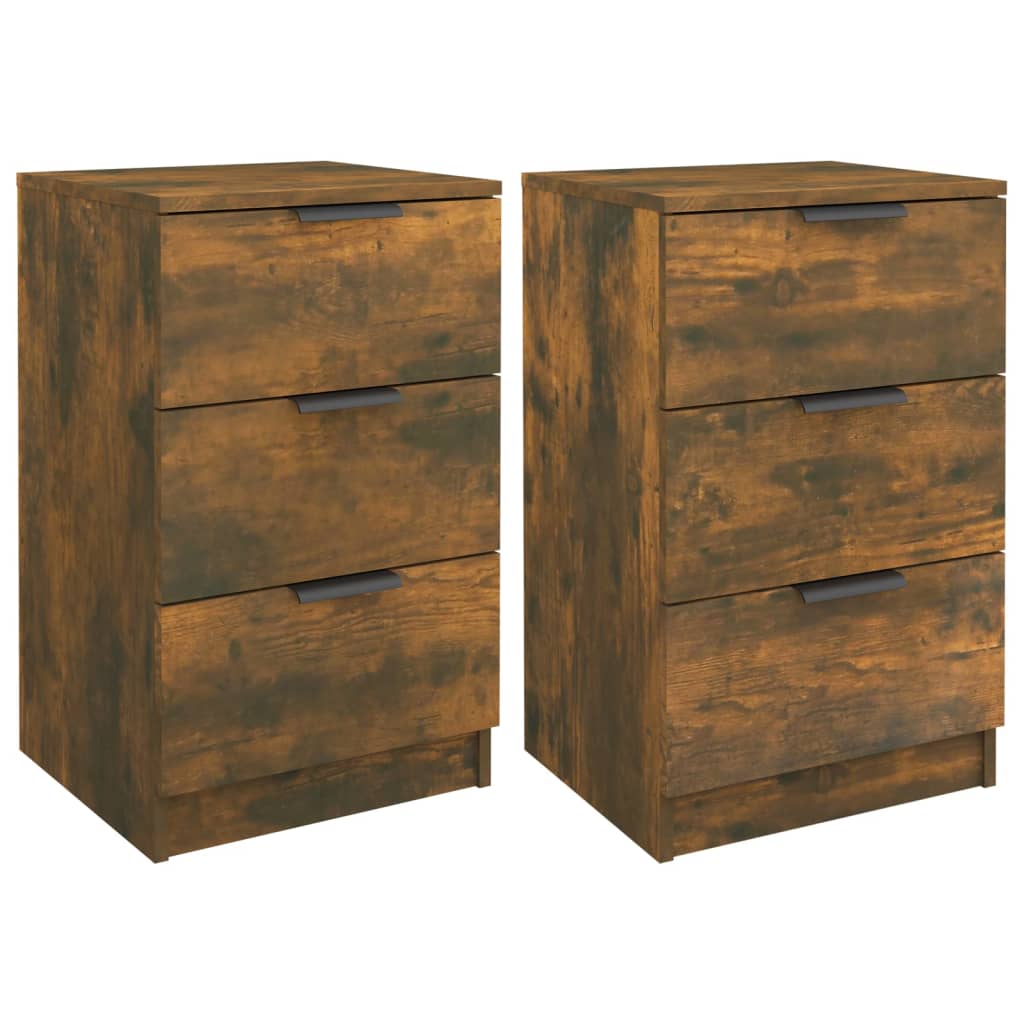 Set of 2 Smoked Oak Bedside Cabinets, 40x36x65 cm
