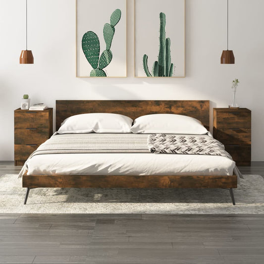 Set of 2 Smoked Oak Bedside Cabinets, 40x36x65 cm