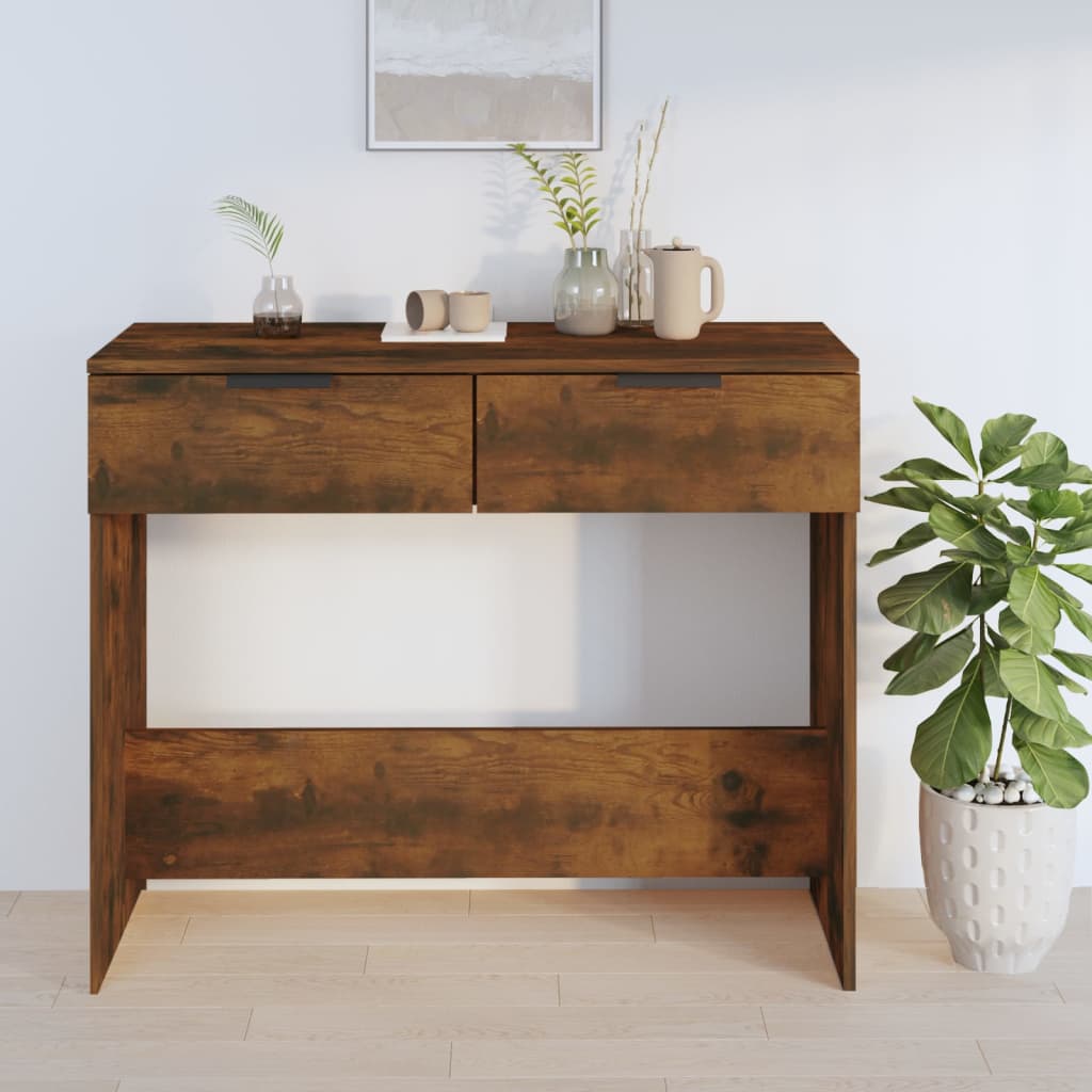 Smoked Oak Engineered Wood Console Table - 90x36x75 cm