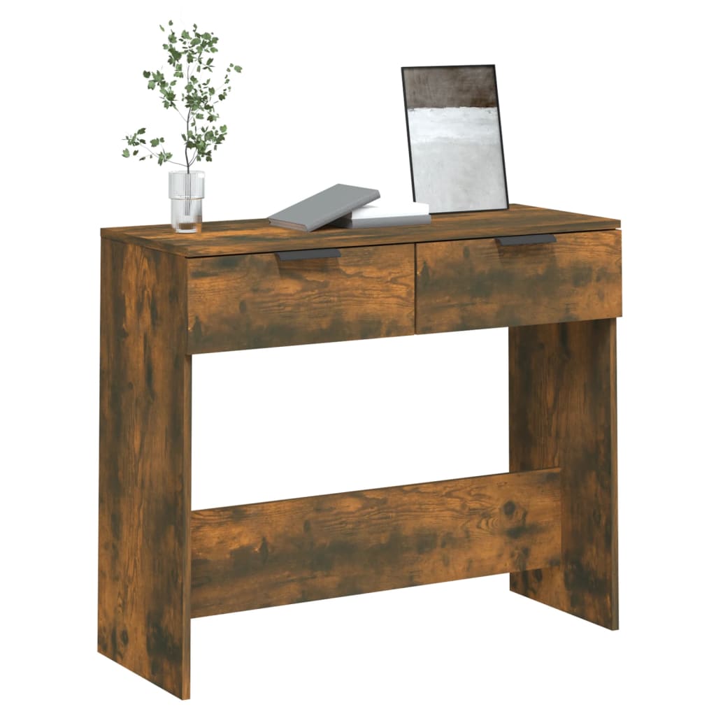 Smoked Oak Engineered Wood Console Table - 90x36x75 cm