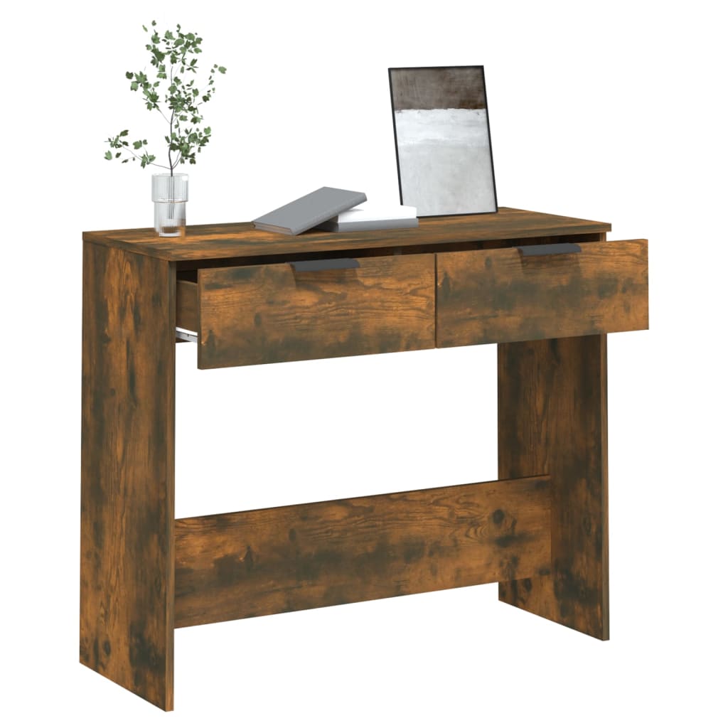 Smoked Oak Engineered Wood Console Table - 90x36x75 cm