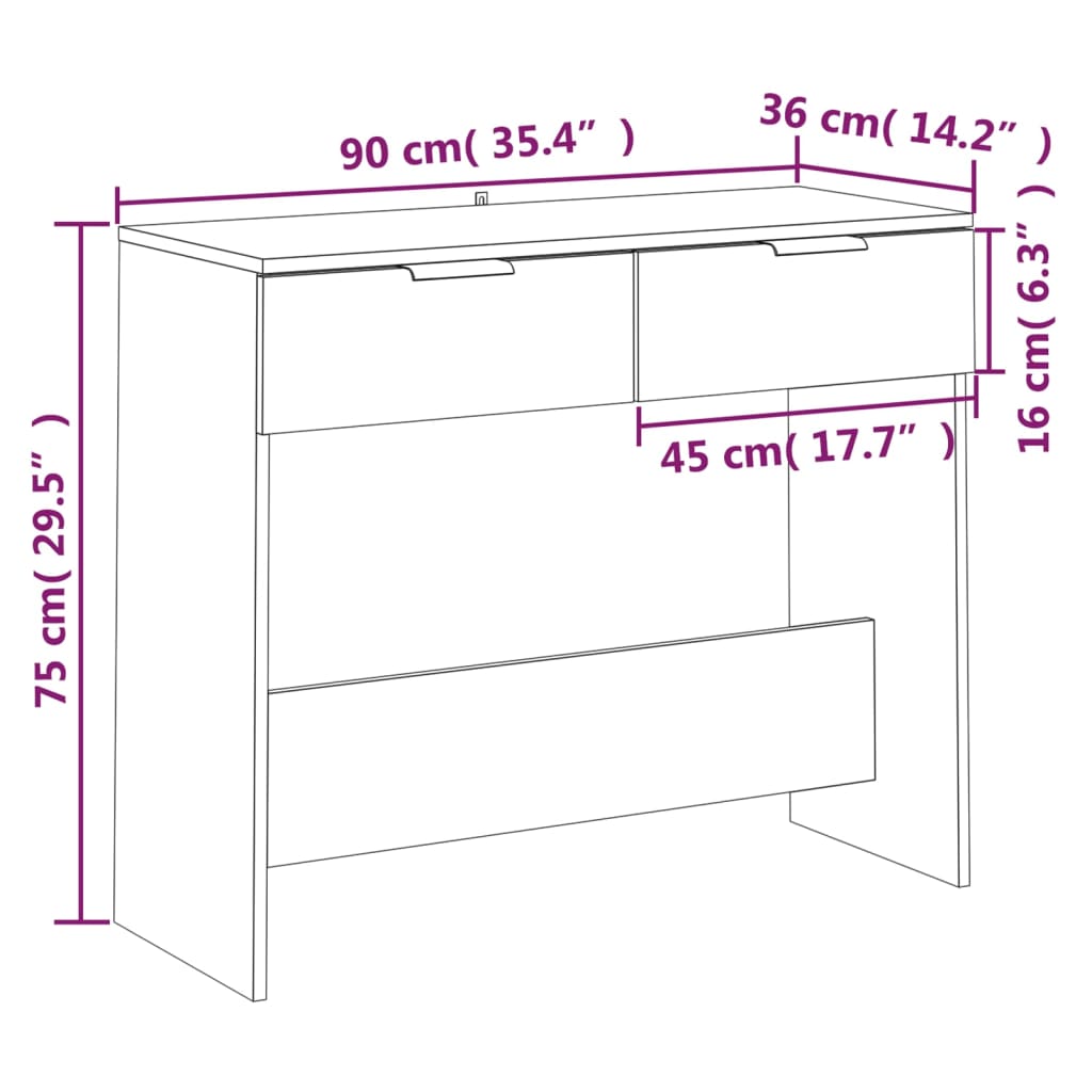 Smoked Oak Engineered Wood Console Table - 90x36x75 cm