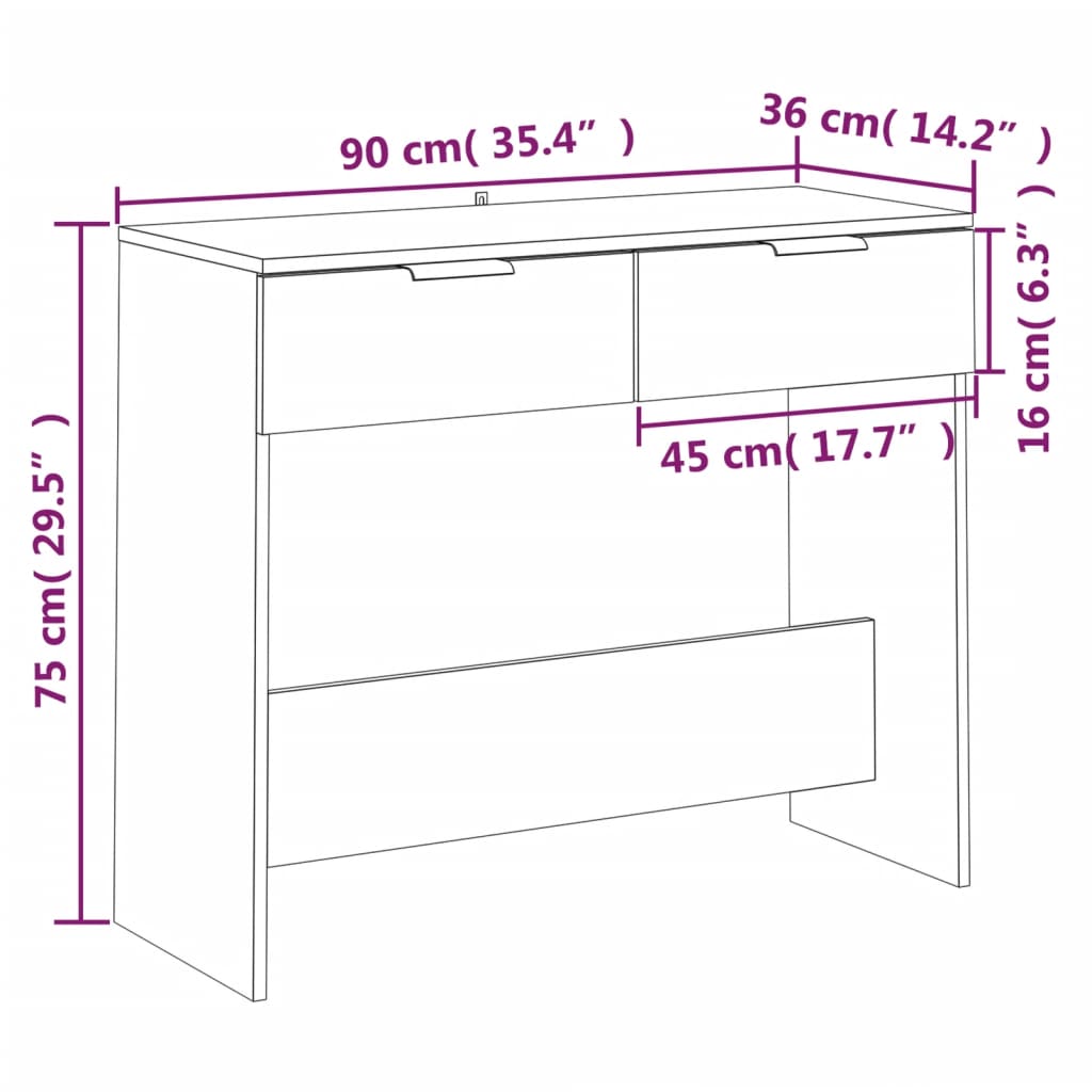 Grey Sonoma Console Table – Engineered Wood, 90x36x75 cm