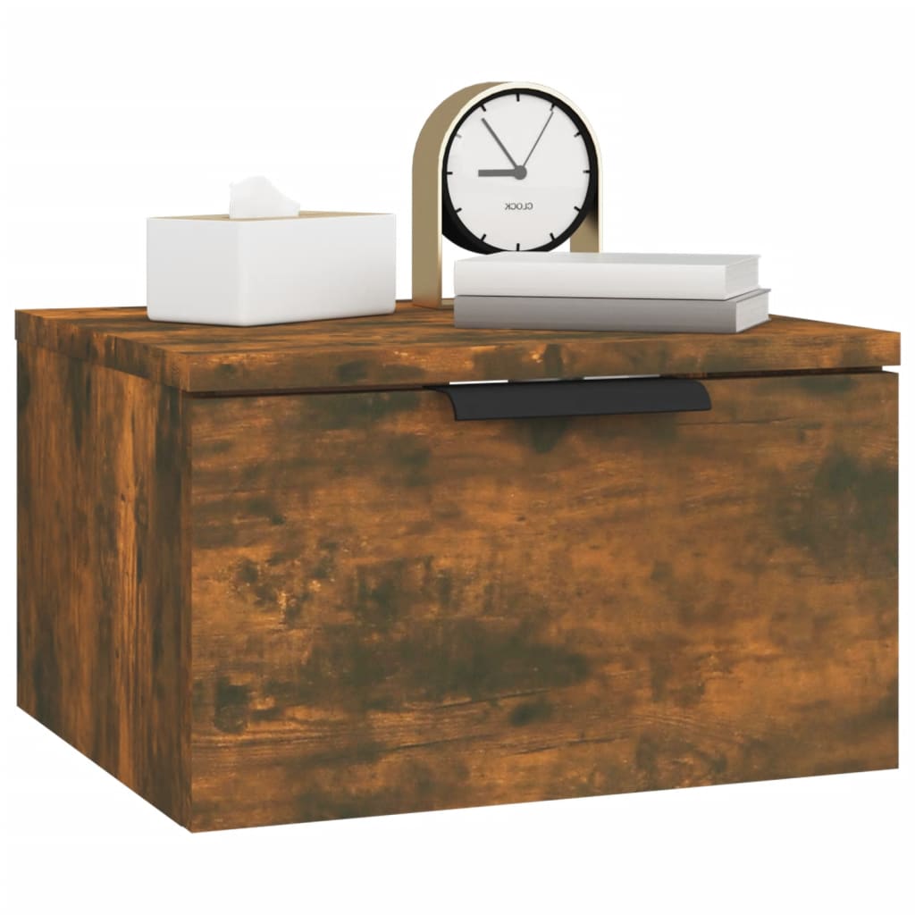Smoked Oak Wall-Mounted Bedside Cabinets Set, 34x30x20 cm