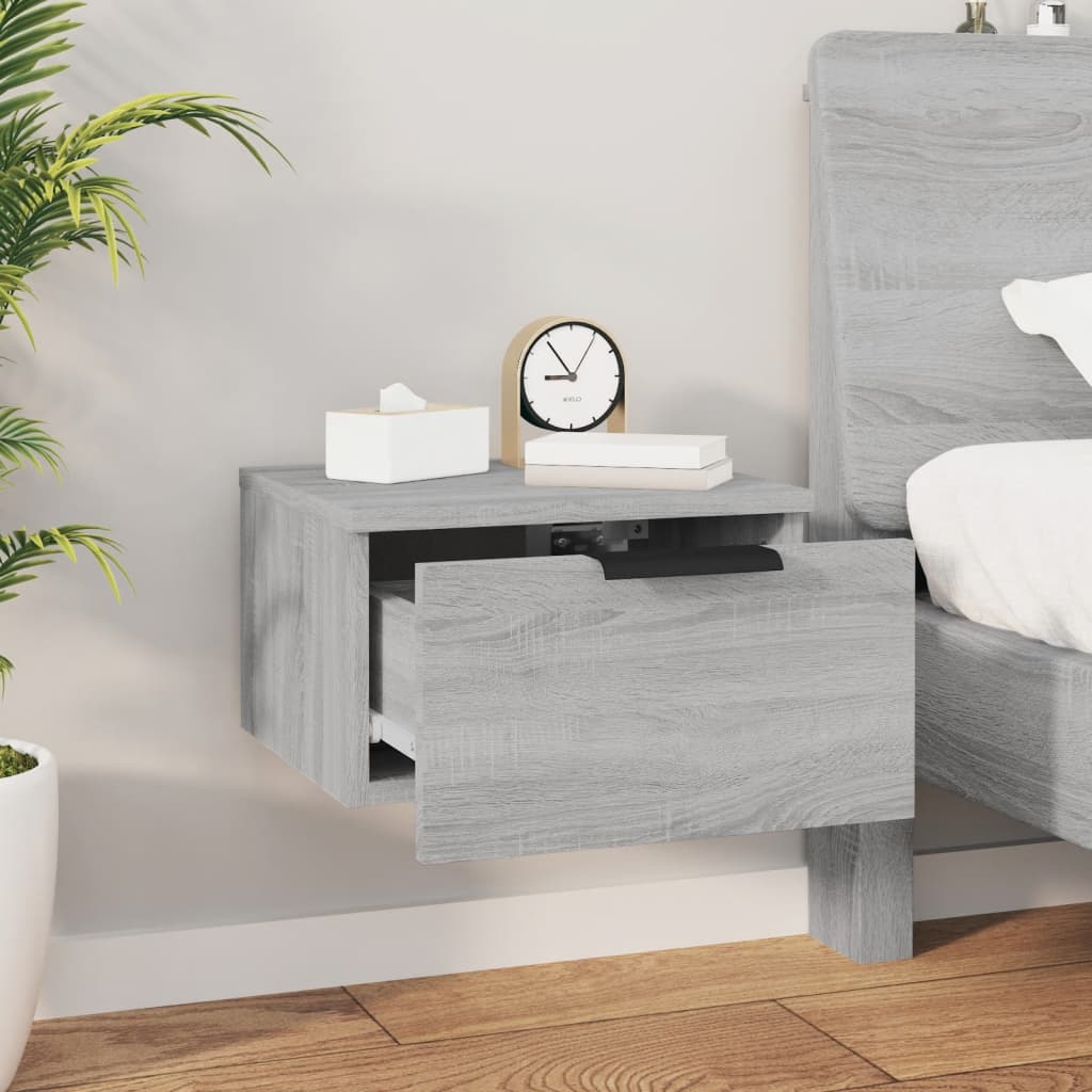 Grey Sonoma Wall-Mounted Bedside Cabinet, 34x30x20 cm - Stylish Storage