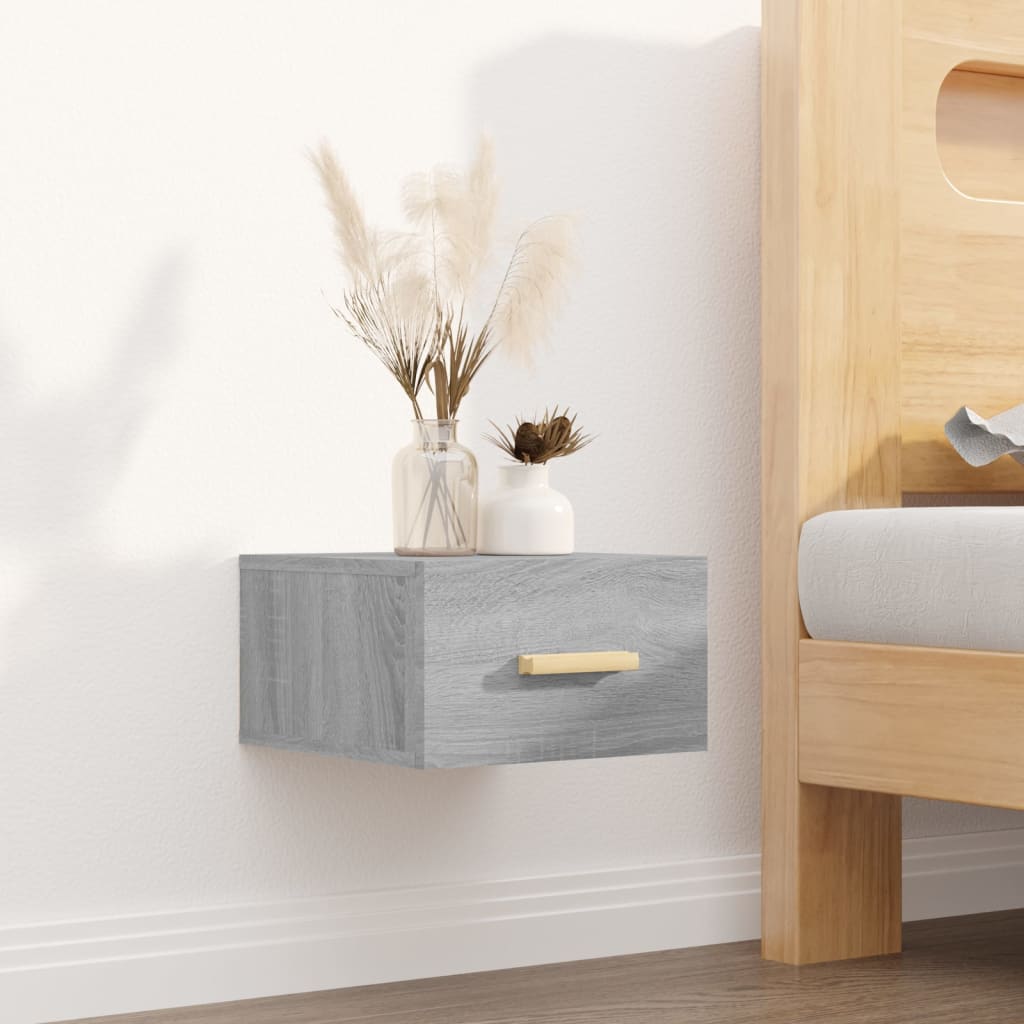 Grey Sonoma Wall-mounted Bedside Cabinets - Set of 2, 35x35x20 cm