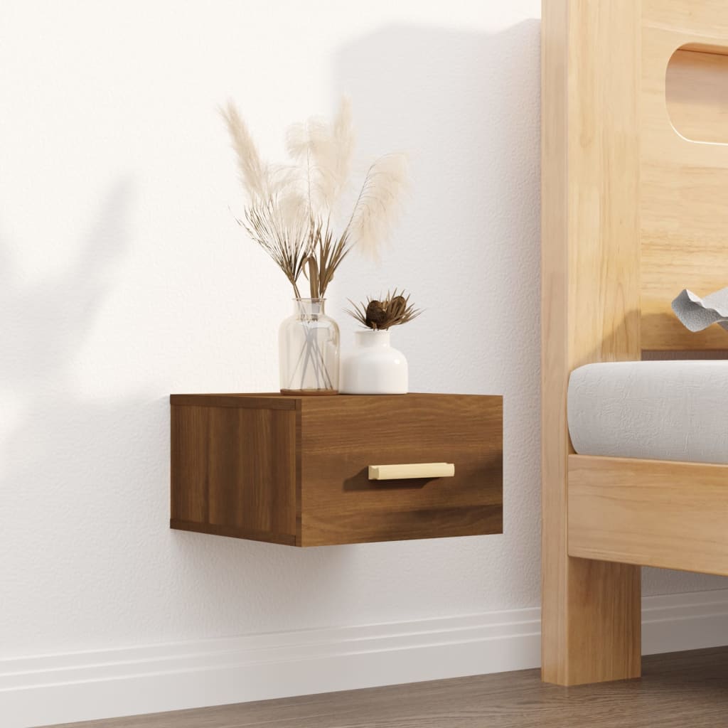 Brown Oak Wall-Mounted Bedside Cabinet - 35x35x20 cm