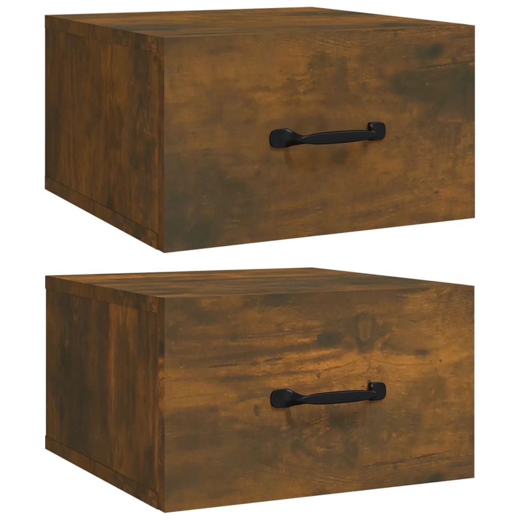Wall-mounted Bedside Cabinets, Smoked Oak, 2 pcs, 35x35x20 cm