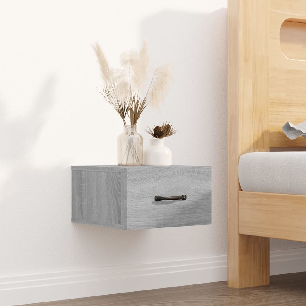 Set of 2 Grey Sonoma Wall-Mounted Bedside Cabinets 35x35x20 cm