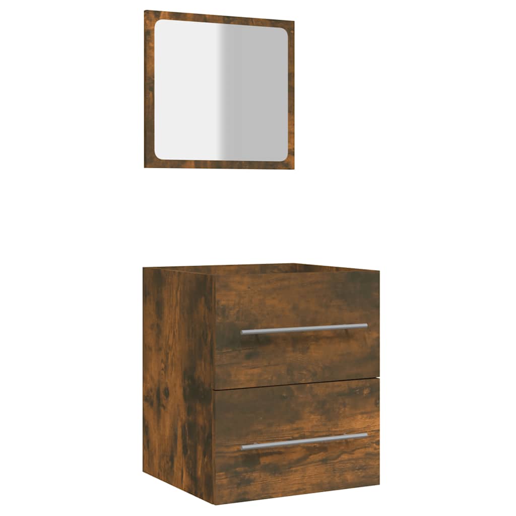 Smoked Oak Bathroom Cabinet with Mirror - Engineered Wood, 41x38.5x48 cm