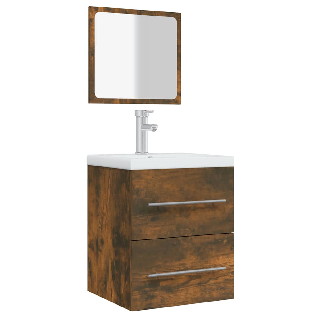 Smoked Oak Bathroom Cabinet with Mirror - Engineered Wood, 41x38.5x48 cm
