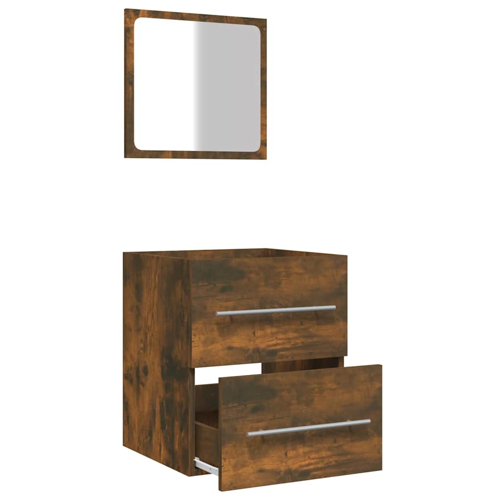 Smoked Oak Bathroom Cabinet with Mirror - Engineered Wood, 41x38.5x48 cm