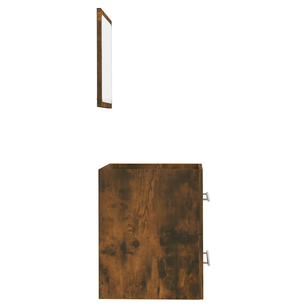 Smoked Oak Bathroom Cabinet with Mirror - Engineered Wood, 41x38.5x48 cm