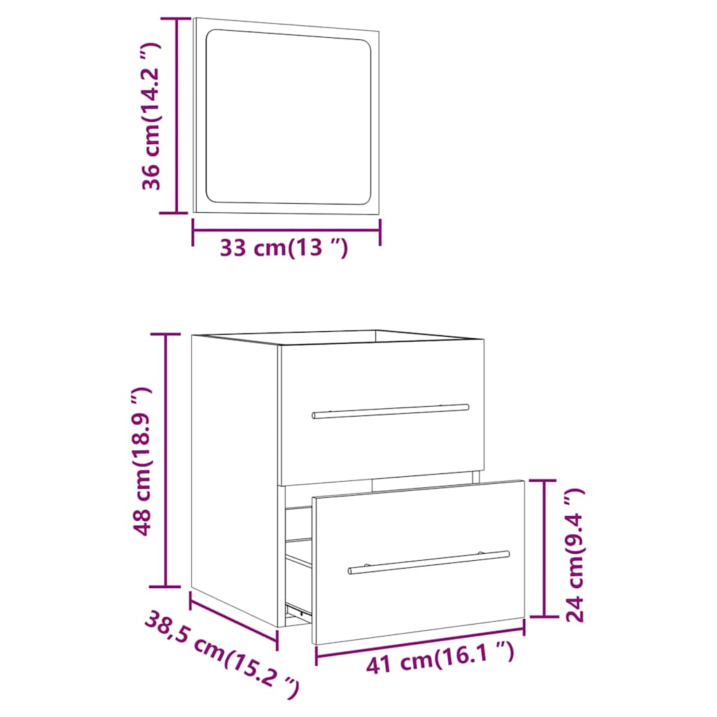 Smoked Oak Bathroom Cabinet with Mirror - Engineered Wood, 41x38.5x48 cm