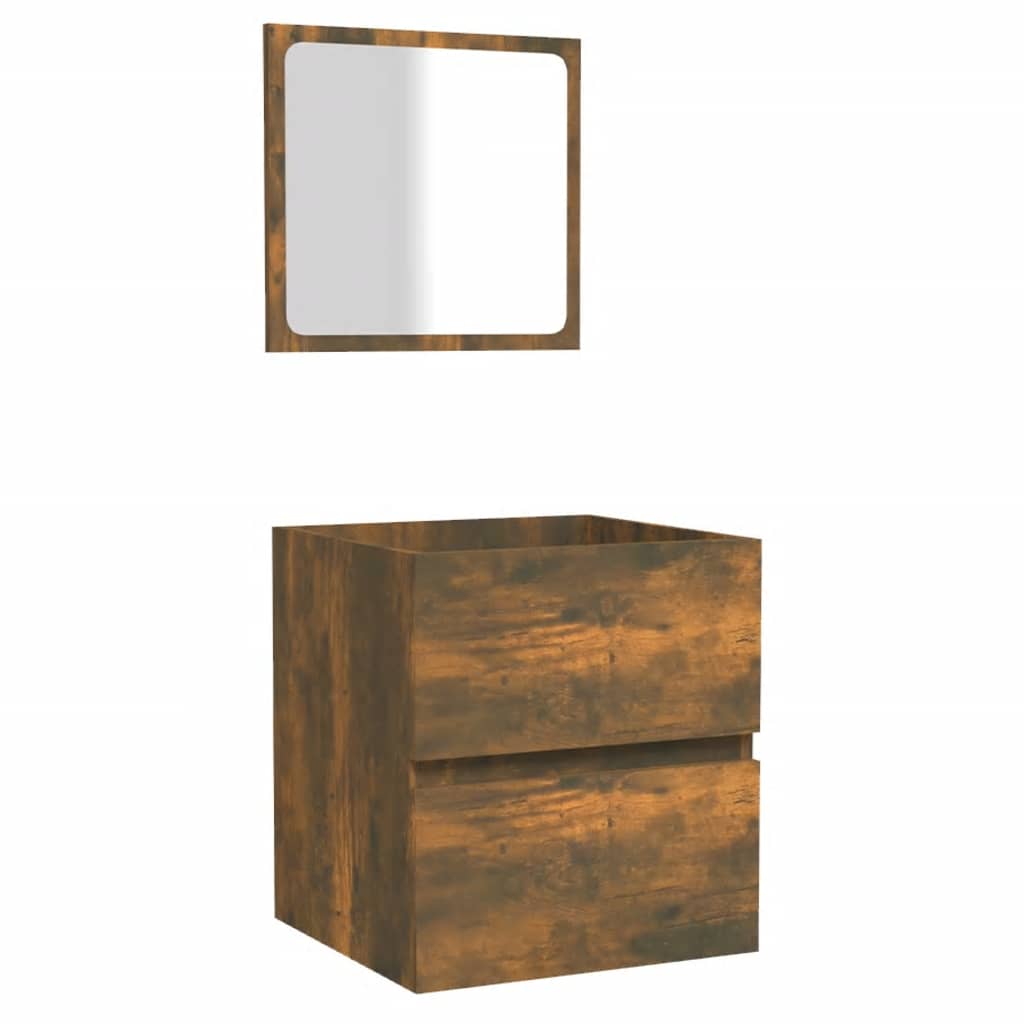 Smoked Oak Engineered Wood Bathroom Cabinet with Mirror