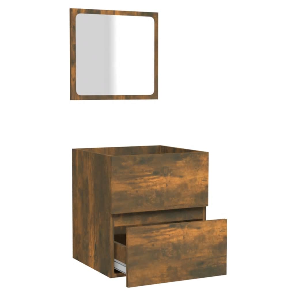 Smoked Oak Engineered Wood Bathroom Cabinet with Mirror