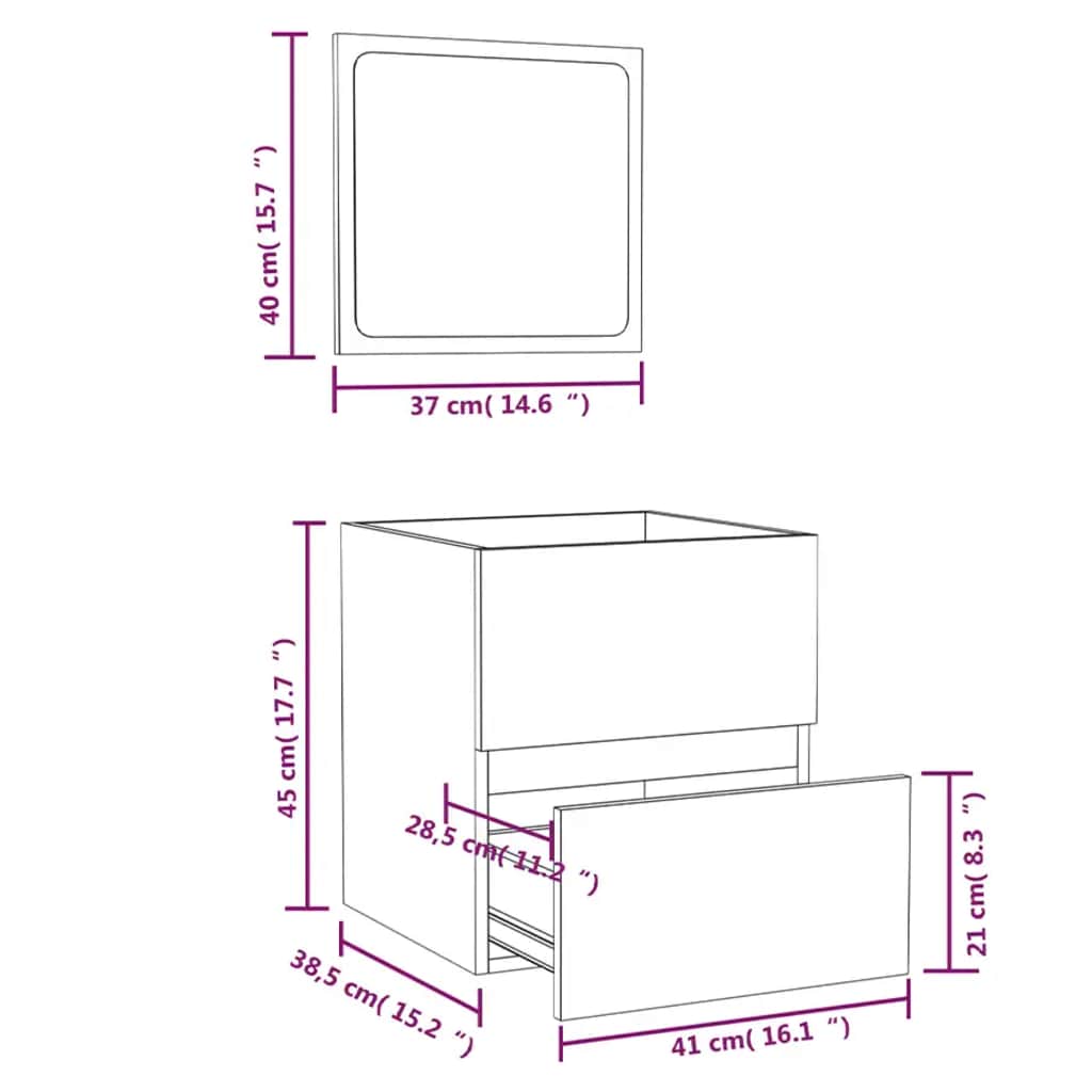 Smoked Oak Engineered Wood Bathroom Cabinet with Mirror
