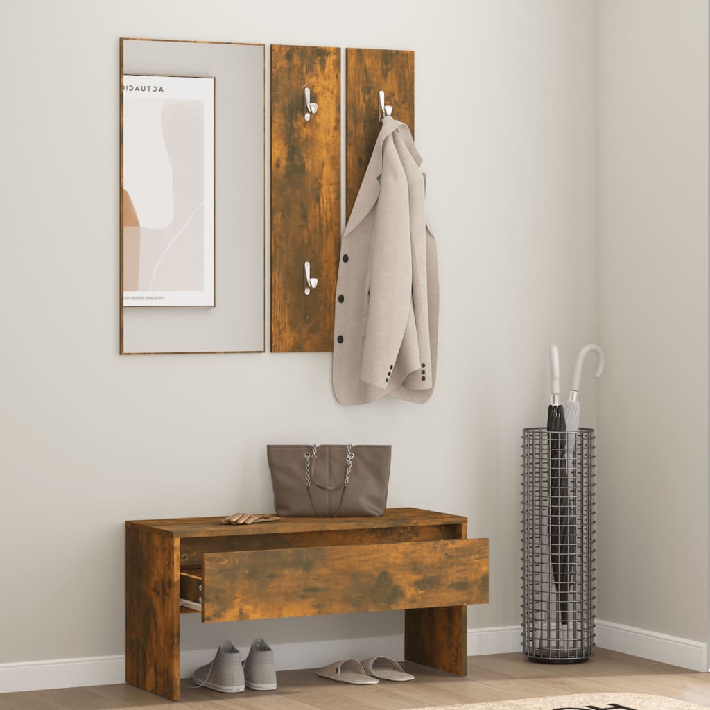 Smoked Oak Hallway Furniture Set – Engineered Wood Elegance