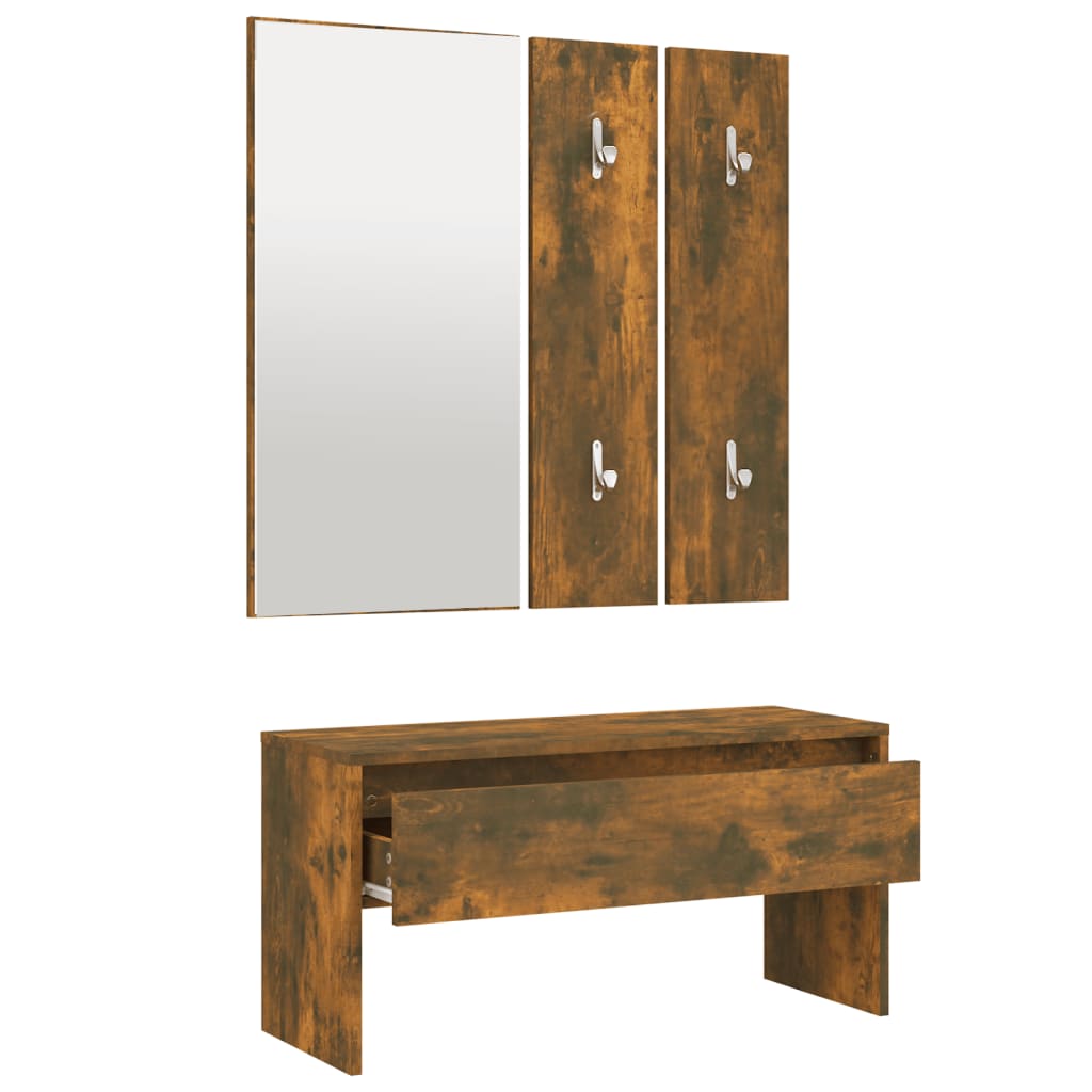 Smoked Oak Hallway Furniture Set – Engineered Wood Elegance