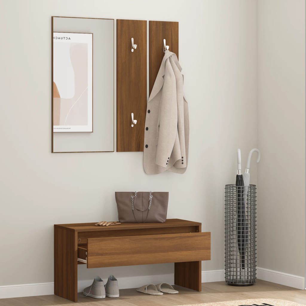 Brown Oak Engineered Wood Hallway Furniture Set