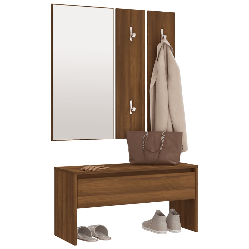 Brown Oak Engineered Wood Hallway Furniture Set