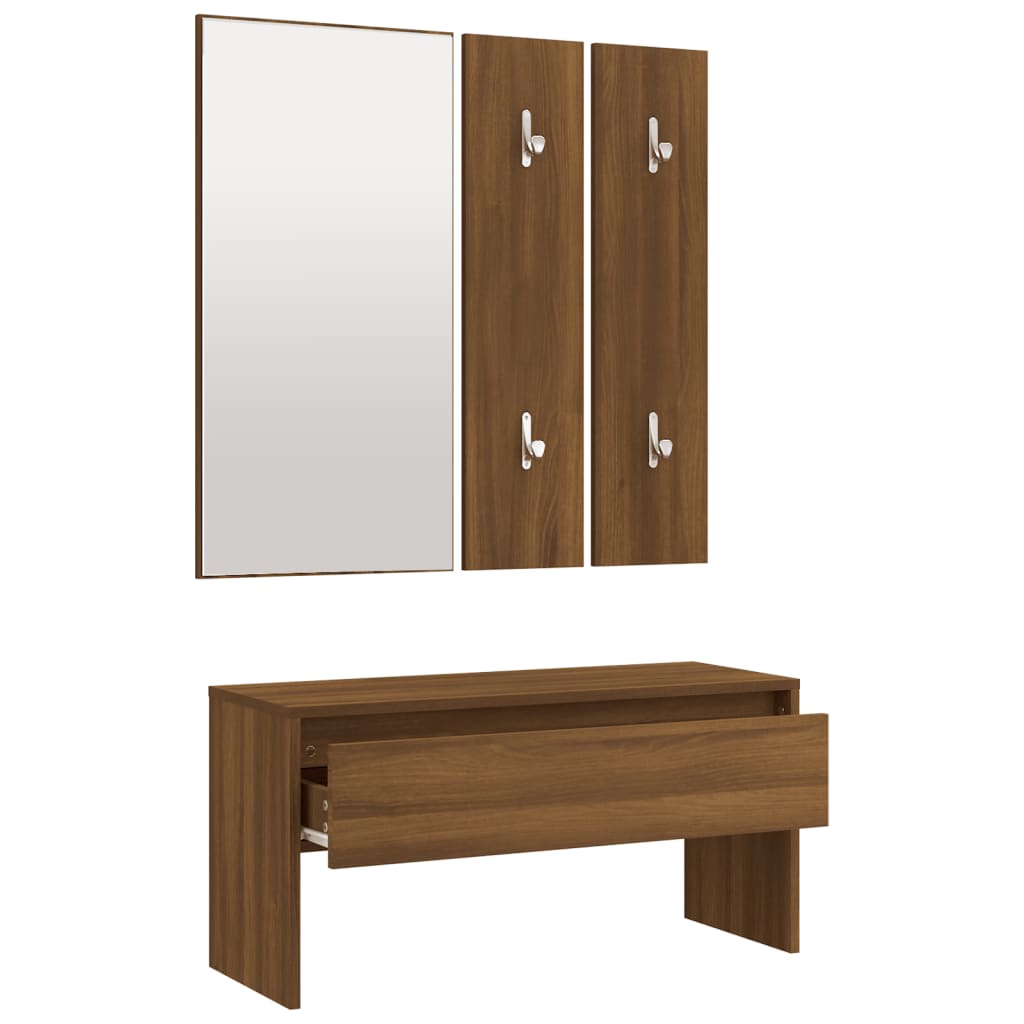 Brown Oak Engineered Wood Hallway Furniture Set