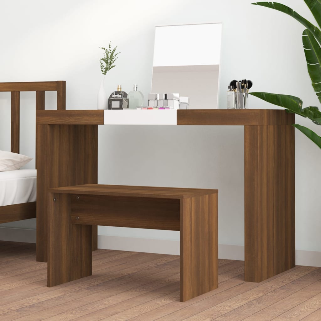 Brown Oak Dressing Stool 70x35x45 cm - Engineered Wood Elegance