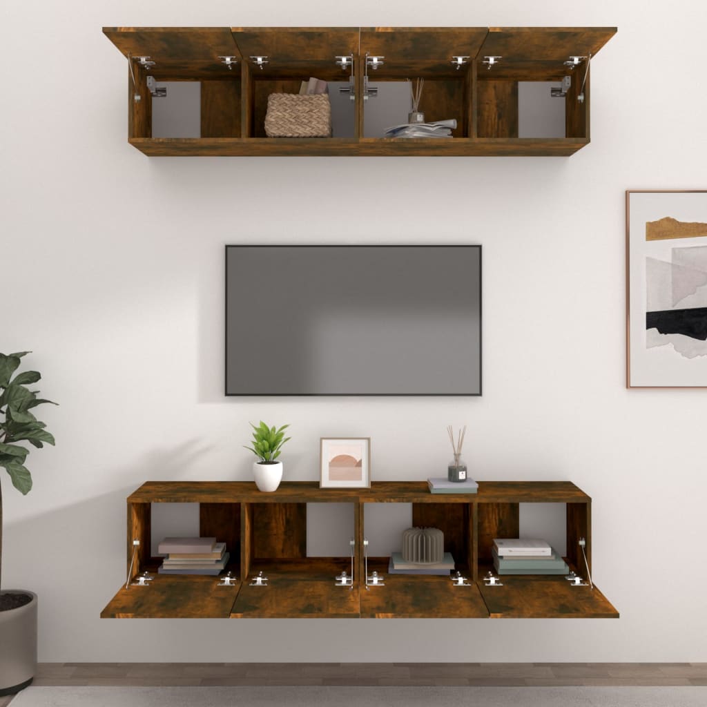 TV Cabinets 4 pcs Smoked Oak 80x30x30 cm Engineered Wood