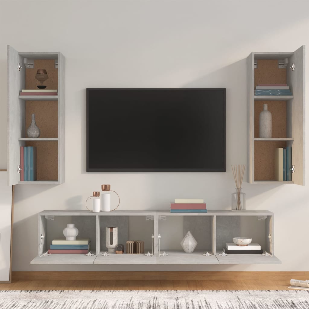 4 Piece TV Cabinet Set Concrete Grey Engineered Wood
