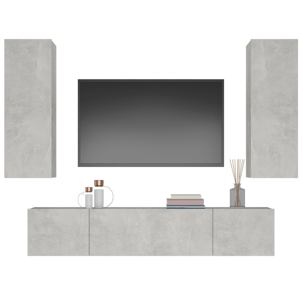 4 Piece TV Cabinet Set Concrete Grey Engineered Wood