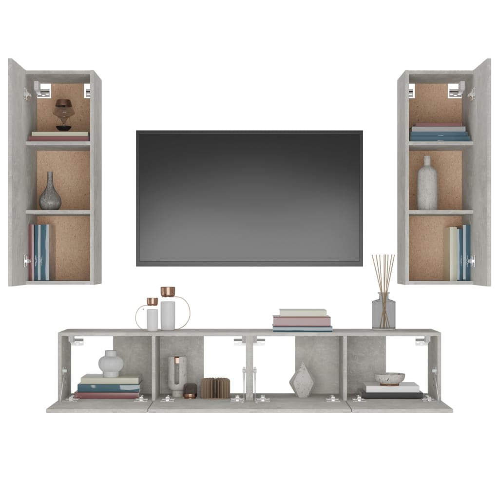 4 Piece TV Cabinet Set Concrete Grey Engineered Wood