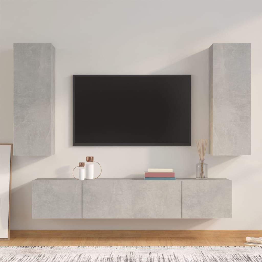 4 Piece TV Cabinet Set Concrete Grey Engineered Wood