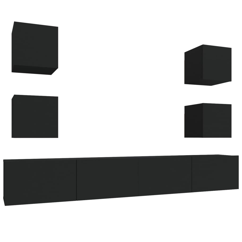 6 Piece TV Cabinet Set Black Engineered Wood