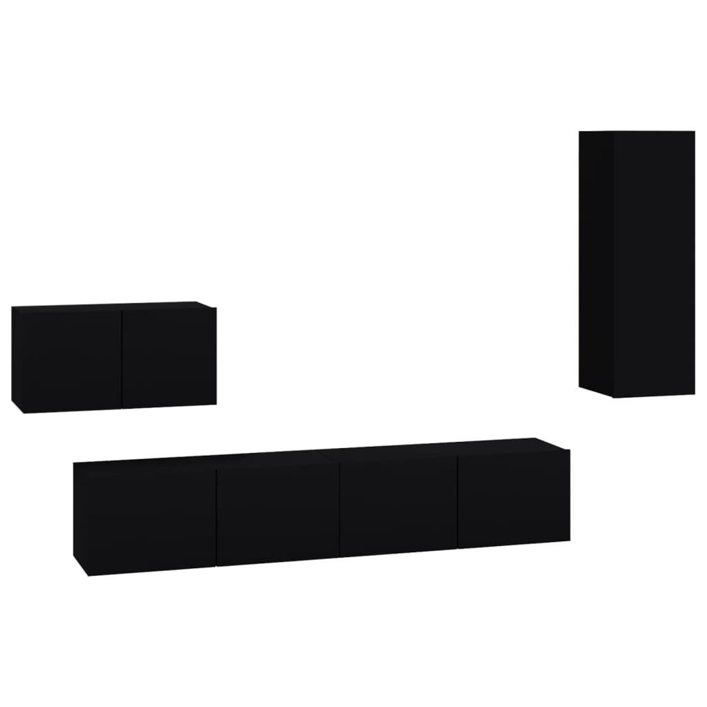 4 Piece TV Cabinet Set Black Engineered Wood