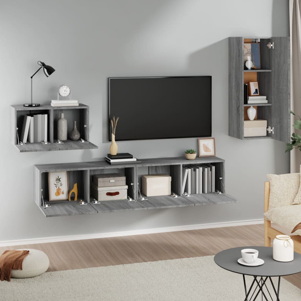 4 Piece TV Cabinet Set Grey Sonoma Engineered Wood