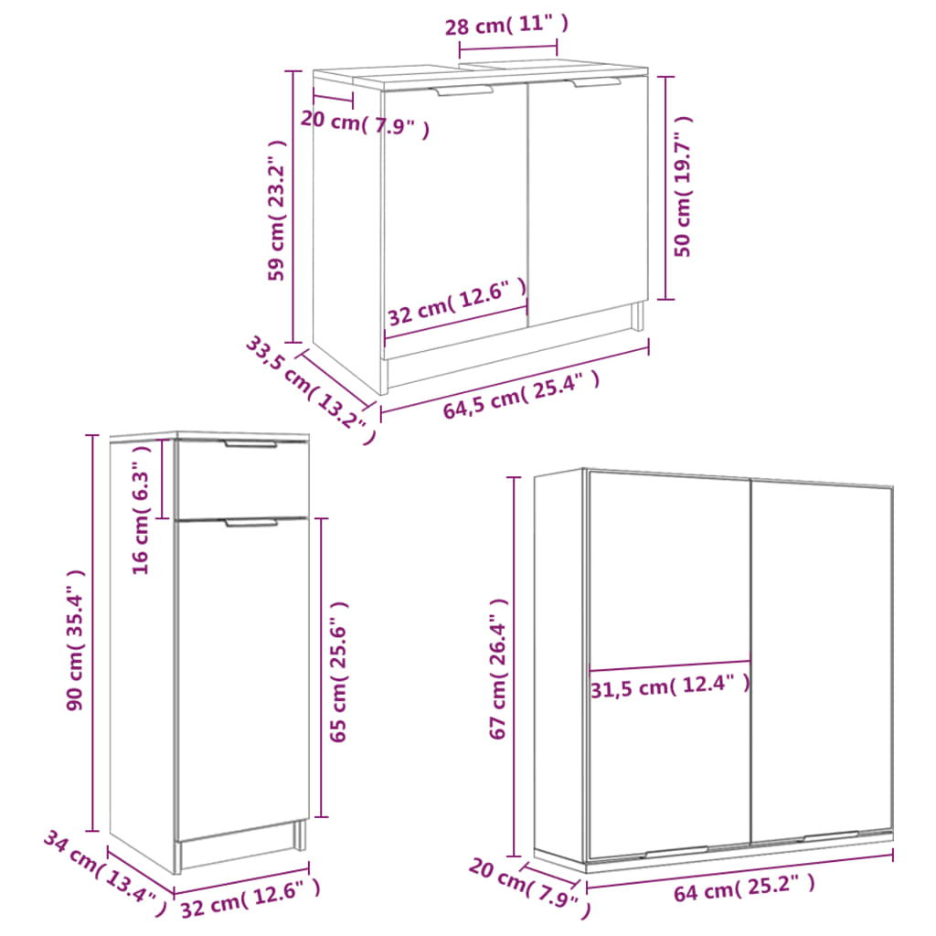 4 Piece Bathroom Cabinet Set Grey Sonoma Engineered Wood