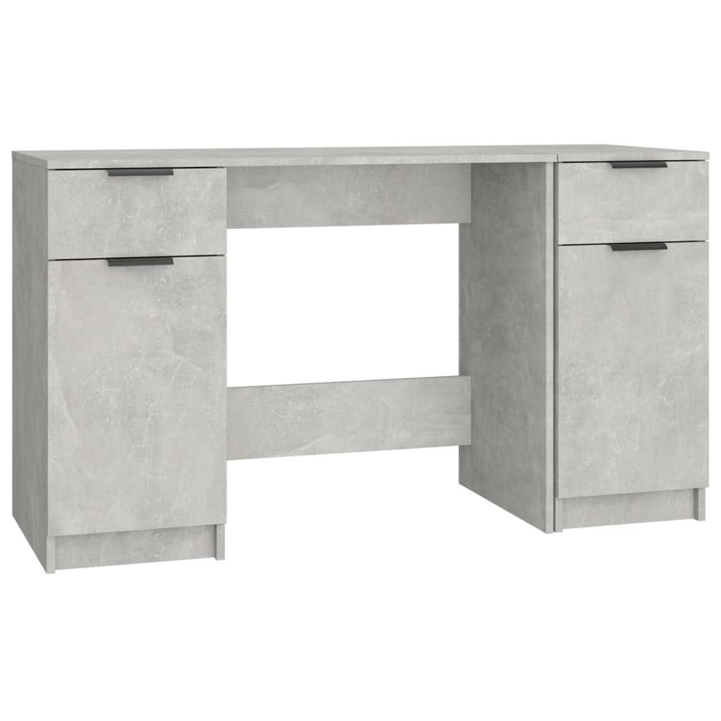 Concrete Grey Desk with Side Cabinet - Engineered Wood Elegance