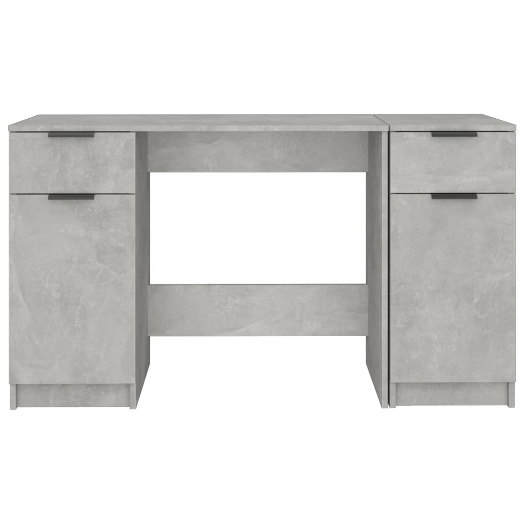 Concrete Grey Desk with Side Cabinet - Engineered Wood Elegance
