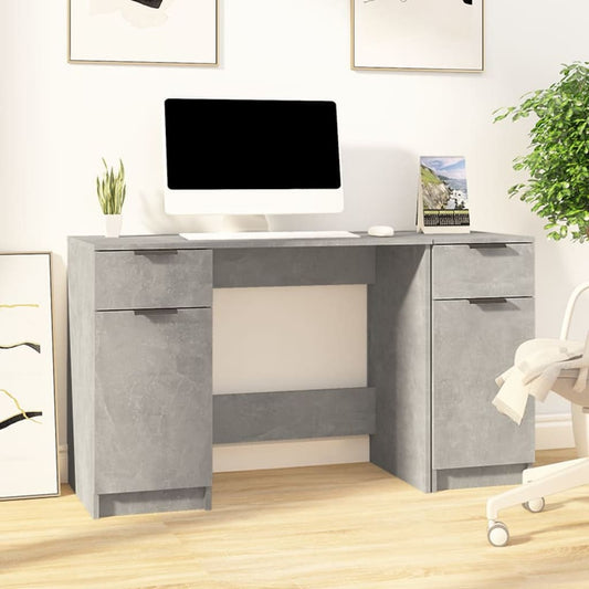 Concrete Grey Desk with Side Cabinet - Engineered Wood Elegance