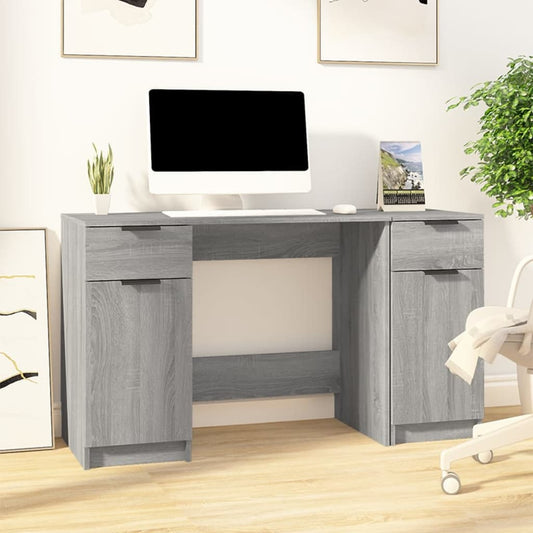 Grey Sonoma Engineered Wood Desk with Side Cabinet