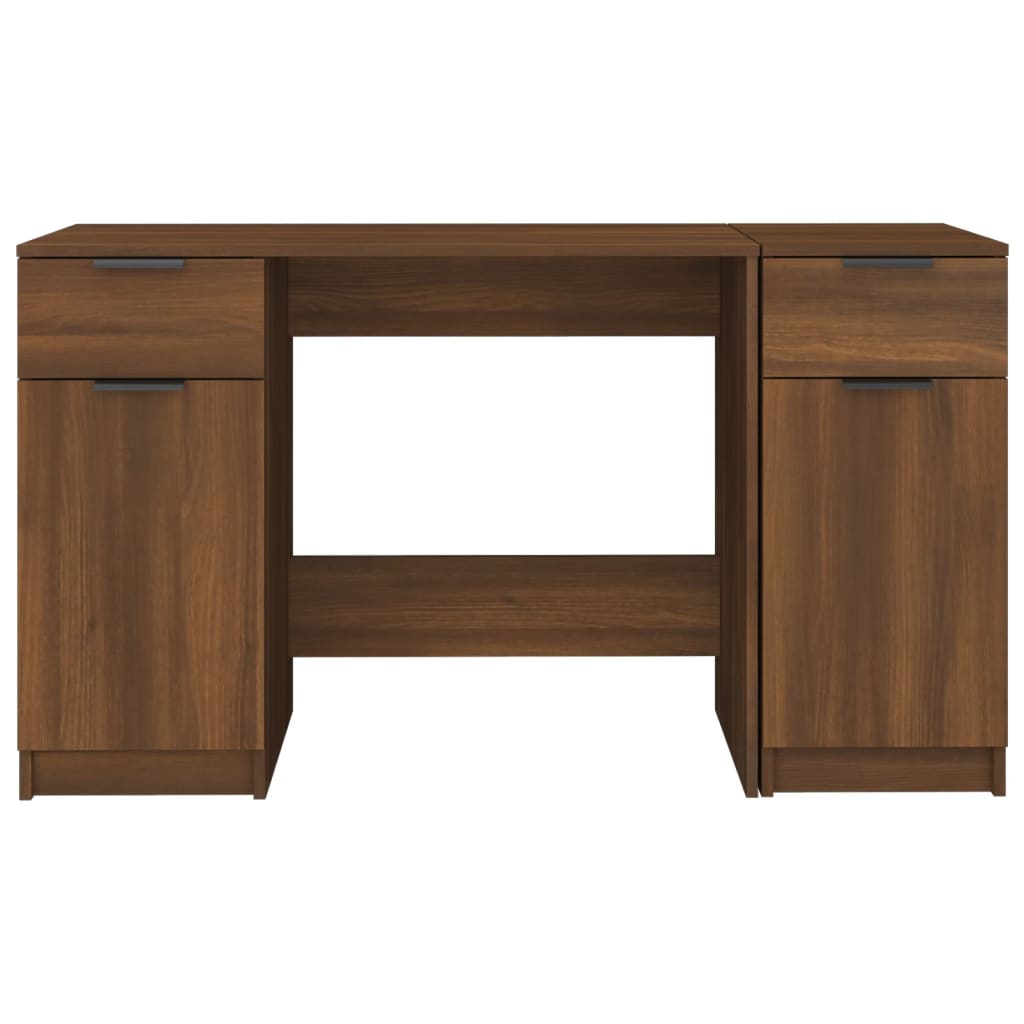 Brown Oak Desk with Side Cabinet - Engineered Wood Workspace