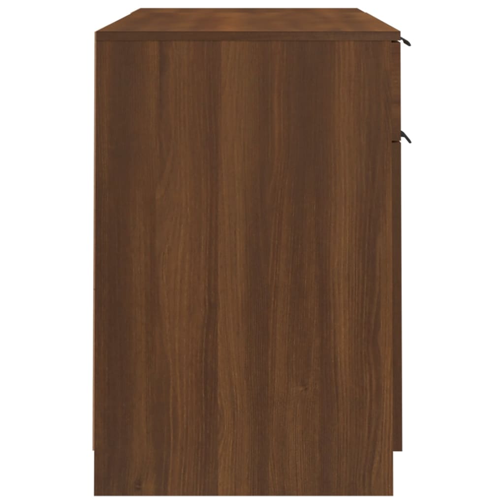 Brown Oak Desk with Side Cabinet - Engineered Wood Workspace