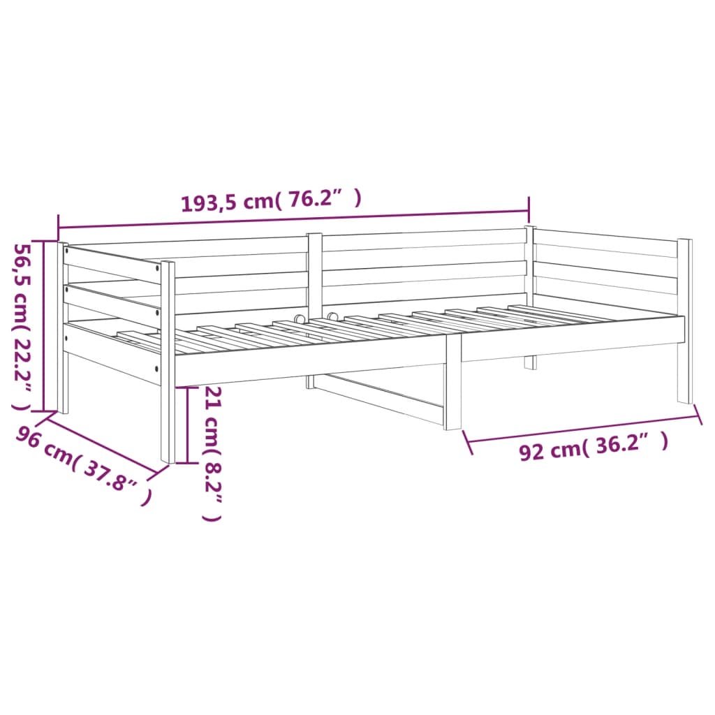 Solid Pine Honey Brown Day Bed 90x190cm - Mattress Not Included