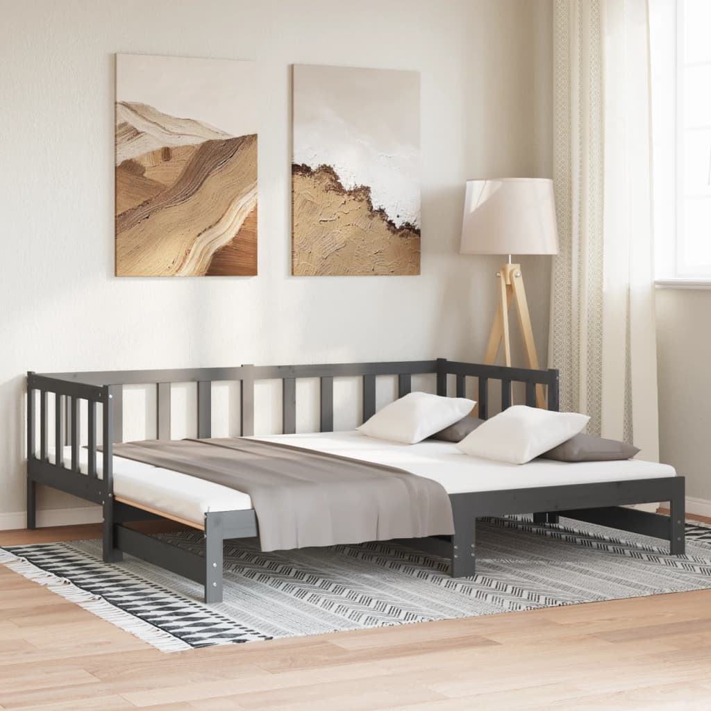 Grey Pull-out Day Bed Frame 2x(90x190)cm - No Mattress Included