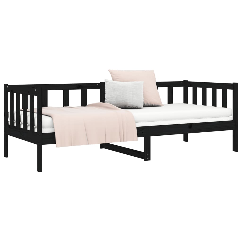 Solid Pine Wood Day Bed 80x200cm - Black Finish, No Mattress
